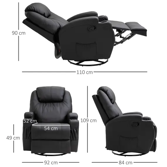 Buy HOMCOM Recliner Sofa Chair PU Leather Armchair Cinema Massage Chair Swivel Nursing Gaming Chair Black, 2 image