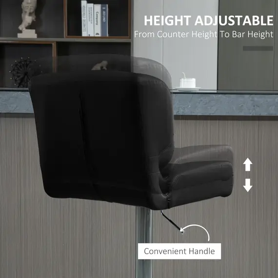 Buy HOMCOM Set Of 2 PU Leather Tufted Bar Stools Chairs Dining Seats Adjustable Height Swivel w/ Footrest for Kitchen Counter Home Bar Black, 4 image