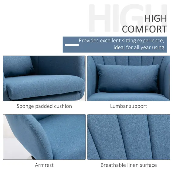 Buy HOMCOM Swivel Accent Chair for Living Room Contemporary Vanity Armchair with Adjustable Height Thick Cushion Lumbar Support Armrest Blue, 5 image