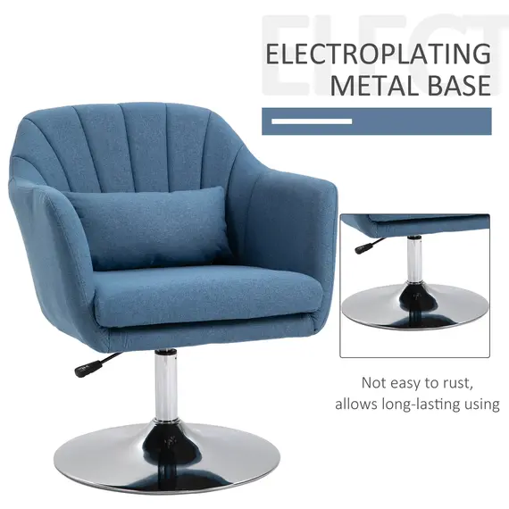 Buy HOMCOM Swivel Accent Chair for Living Room Contemporary Vanity Armchair with Adjustable Height Thick Cushion Lumbar Support Armrest Blue, 6 image