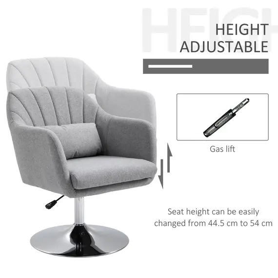 Buy HOMCOM Swivel Accent Chair for Living Room Contemporary Vanity Armchair with Adjustable Height Thick Cushion Lumbar Support Armrest for Office Grey, 3 image