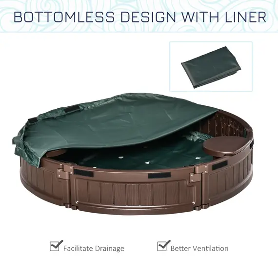 Buy Kids Outdoor Round Sandbox w/ Waterproof Oxford Canopy Bottom Fabric Liner Children Playset for 3-12 years old Backyard Brown, 4 image