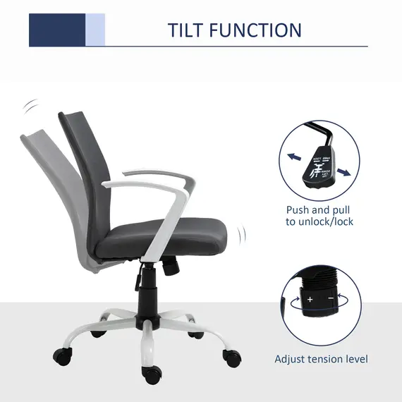Buy Office Chair Linen Swivel Computer Desk Chair Home Study Task Chair with Wheels, Arm, Charcoal Grey, 4 image