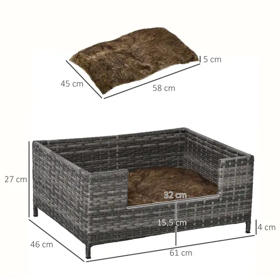 Buy Rattan Dog Cat Bed Four Feet Pet House Hand-knitted Metal Small Animal Sofa Rattan with Soft Machine Washable Cushion White-gray, 2 image
