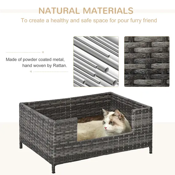 Buy Rattan Dog Cat Bed Four Feet Pet House Hand-knitted Metal Small Animal Sofa Rattan with Soft Machine Washable Cushion White-gray, 3 image