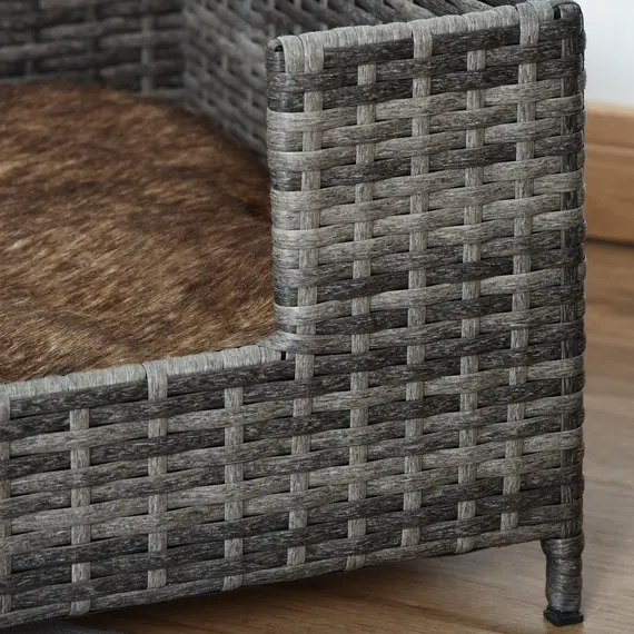 Buy Rattan Dog Cat Bed Four Feet Pet House Hand-knitted Metal Small Animal Sofa Rattan with Soft Machine Washable Cushion White-gray, 7 image