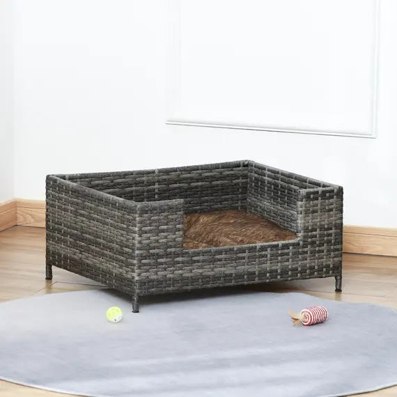 Buy Rattan Dog Cat Bed Four Feet Pet House Hand-knitted Metal Small Animal Sofa Rattan with Soft Machine Washable Cushion White-gray, 8 image