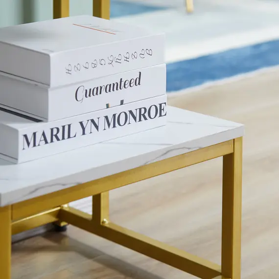 Buy Side Table, Double Layer End Table, Modern Coffee Table with Steel Frame and Adjustable Non-Slip Feet for Living room, Bedroom, White, 7 image