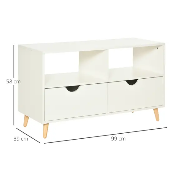 Buy TV Stand with Shelf & Drawers Storage Cabinet Media Entertainment Center Modern White, 2 image
