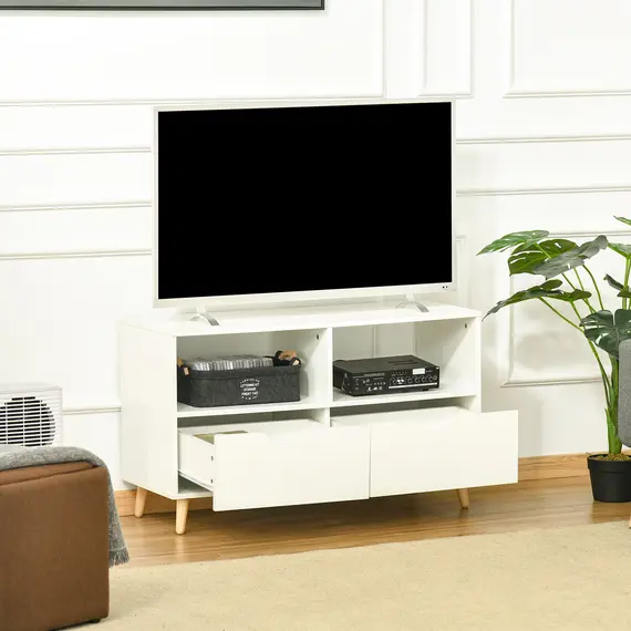 Buy TV Stand with Shelf & Drawers Storage Cabinet Media Entertainment Center Modern White, 3 image