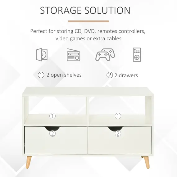 Buy TV Stand with Shelf & Drawers Storage Cabinet Media Entertainment Center Modern White, 4 image