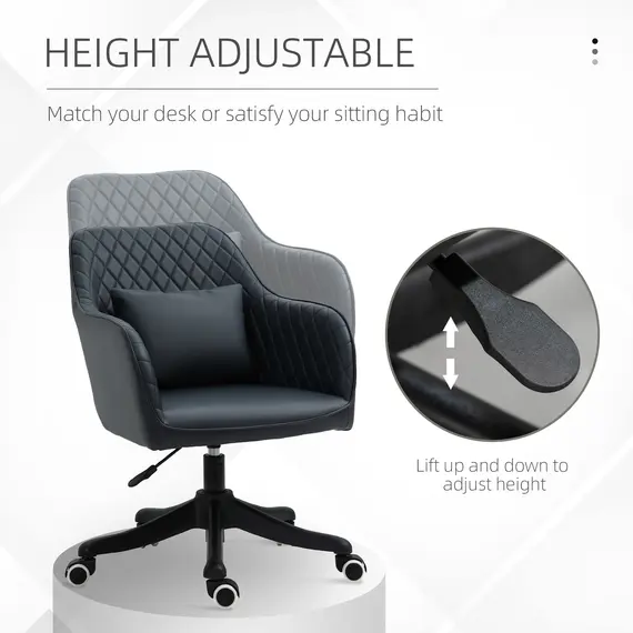Buy Vinsetto Diamond Pattern Tub Office Chair with Massage Pillow Wheels Adjustable Height Ergonomic Padding Lux Home Style Seat Grey, 5 image