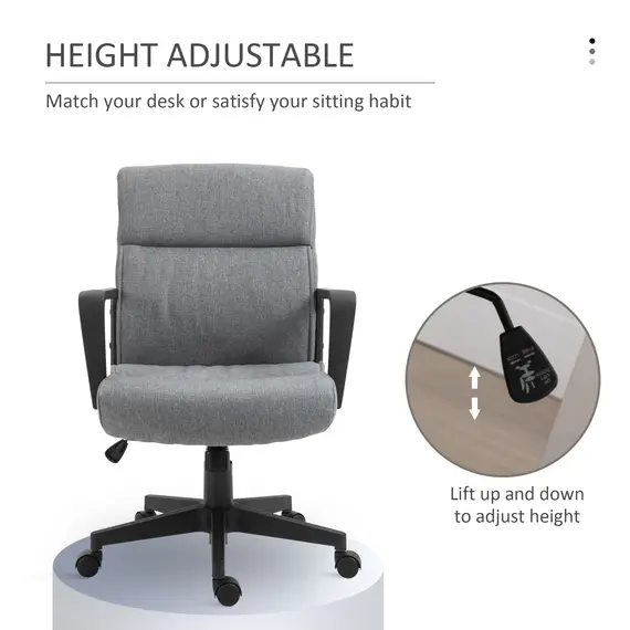 Buy Vinsetto Mid Back Office Chair Height Adjustable Linen Fabric Task Chair with Ergonomic Line Wide Seat, Thick Padding, and 360В° Swivel Wheels, 3 image