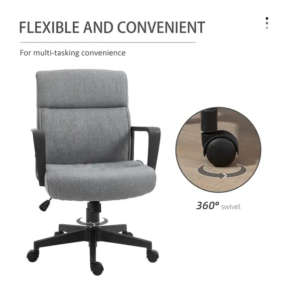 Buy Vinsetto Mid Back Office Chair Height Adjustable Linen Fabric Task Chair with Ergonomic Line Wide Seat, Thick Padding, and 360В° Swivel Wheels, 5 image