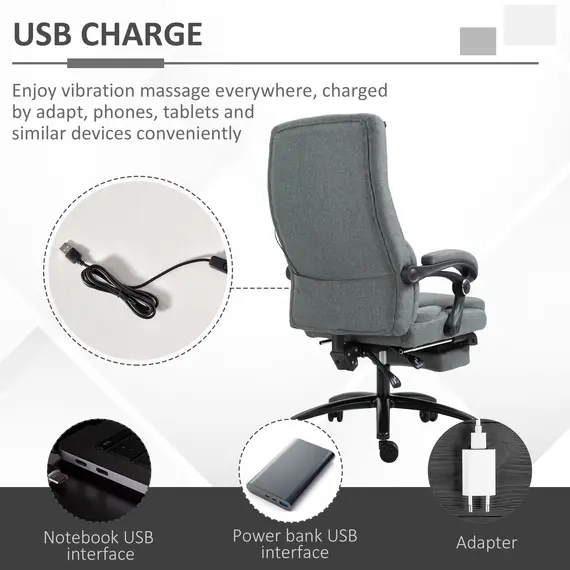 Buy Vinsetto Office Chair 2-Point Removable Vibration Massage Pillow Executive Ergonomic USB Power Adjustable Height 360В° Swivel, 5 image