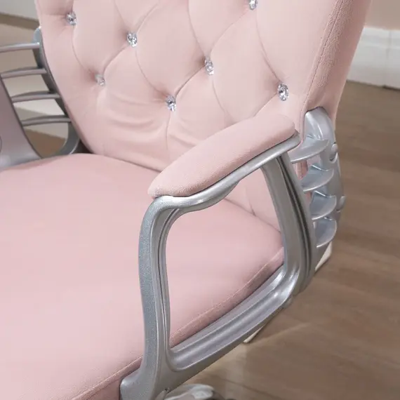 Buy Vinsetto Office Chair Ergonomic 360В° Swivel Diamante Tufted Home Work Velour Padded Base 5 Castor Wheels Pink, 8 image