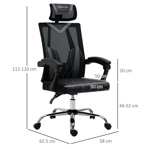 Buy Vinsetto Office Chair Ergonomic Desk Chair with Rotate Headrest, Lumbar Support & Adjustable Height, 360В° Swivel Computer Chair, 2 image