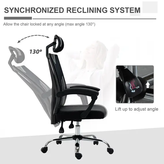 Buy Vinsetto Office Chair Ergonomic Desk Chair with Rotate Headrest, Lumbar Support & Adjustable Height, 360В° Swivel Computer Chair, 3 image