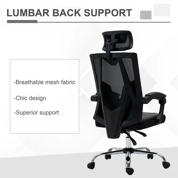 Buy Vinsetto Office Chair Ergonomic Desk Chair with Rotate Headrest, Lumbar Support & Adjustable Height, 360В° Swivel Computer Chair, 4 image