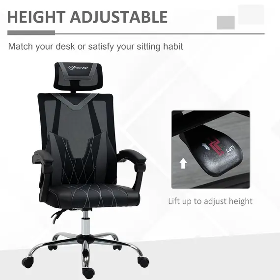 Buy Vinsetto Office Chair Ergonomic Desk Chair with Rotate Headrest, Lumbar Support & Adjustable Height, 360В° Swivel Computer Chair, 6 image