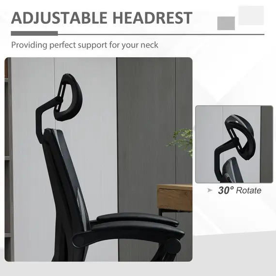 Buy Vinsetto Office Chair Ergonomic Desk Chair with Rotate Headrest, Lumbar Support & Adjustable Height, 360В° Swivel Computer Chair, 7 image