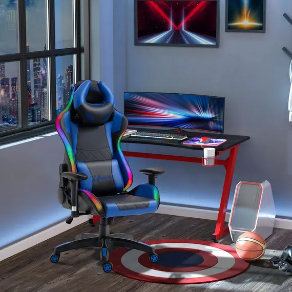 Buy Vinsetto Racing Gaming Chair with RGB LED Light, Lumbar Support, Adjustable Height, Swivel Home Office Computer Recliner High Back Chair