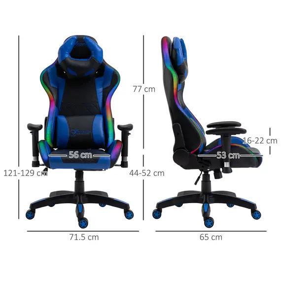 Buy Vinsetto Racing Gaming Chair with RGB LED Light, Lumbar Support, Adjustable Height, Swivel Home Office Computer Recliner High Back Chair, 2 image