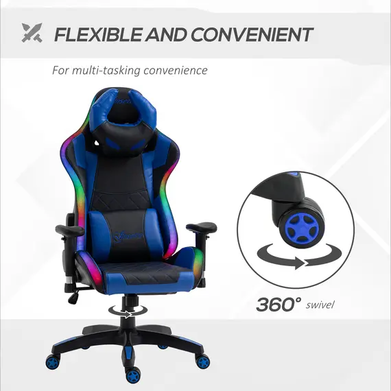 Buy Vinsetto Racing Gaming Chair with RGB LED Light, Lumbar Support, Adjustable Height, Swivel Home Office Computer Recliner High Back Chair, 6 image