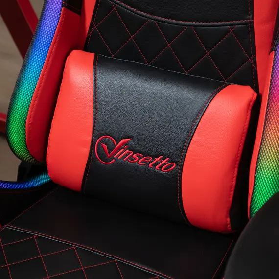 Buy Vinsetto Racing Gaming Chair with RGB LED Light, Lumbar Support, Adjustable Height, Swivel Home Office Computer Recliner High Back, Black Red, 8 image