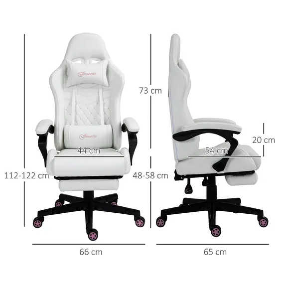 Buy Vinsetto Racing Gaming Chair with Swivel Wheel, Footrest, PU Leather Recliner Gamer Desk for Home Office, White, 2 image