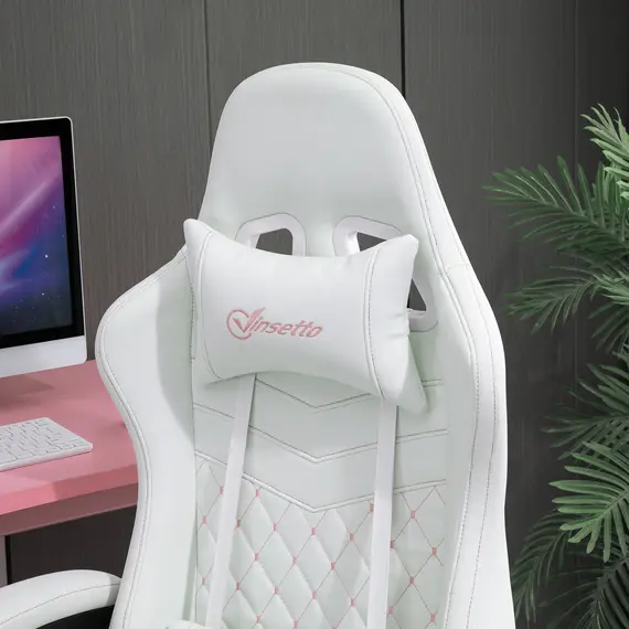 Buy Vinsetto Racing Gaming Chair with Swivel Wheel, Footrest, PU Leather Recliner Gamer Desk for Home Office, White, 7 image