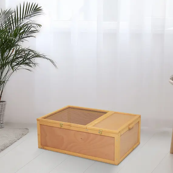 Buy 94 cm Wooden Tortoise House Turtle Terrarium/ Small Reptile Enclosure with Two Room Design, Natural