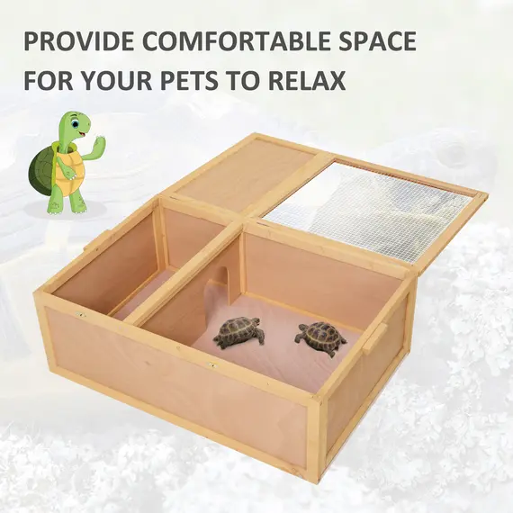 Buy 94 cm Wooden Tortoise House Turtle Terrarium/ Small Reptile Enclosure with Two Room Design, Natural, 5 image
