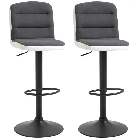 Buy Bar Stools Set of 2, Height Adjustable Bar Chairs in Fabric and Faux Leather, 360° Swivel Kitchen Stool with Backrest and Footrest, Dark Grey