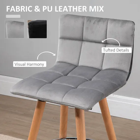 Buy Bar stool Set of 2 Armless Upholstered Counter Height Bar Chairs with Wood Legs & Footrest, Grey, 4 image