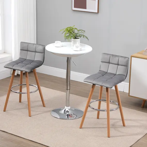 Buy Bar stool Set of 2 Armless Upholstered Counter Height Bar Chairs with Wood Legs & Footrest, Grey, 5 image