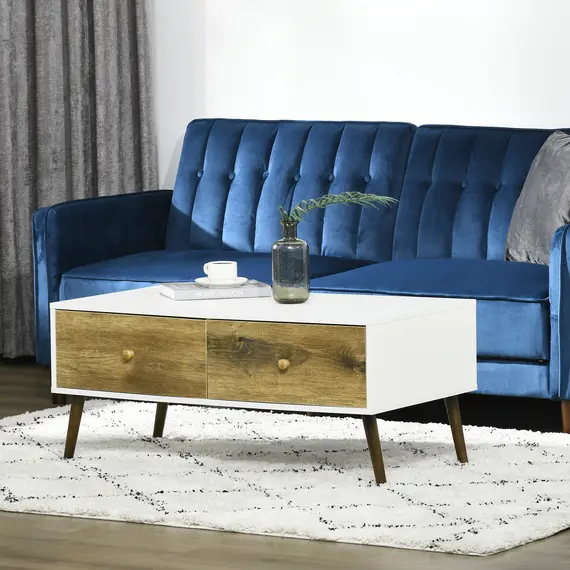 Buy Coffee Table for Living Room, Office, Study Room, Reception Room, w/ 4 Storage Drawers, Sofa Table, Graceful Functional Table, Natural Wood
