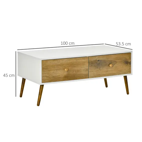 Buy Coffee Table for Living Room, Office, Study Room, Reception Room, w/ 4 Storage Drawers, Sofa Table, Graceful Functional Table, Natural Wood, 2 image