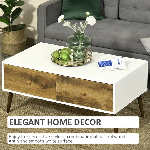 Buy Coffee Table for Living Room, Office, Study Room, Reception Room, w/ 4 Storage Drawers, Sofa Table, Graceful Functional Table, Natural Wood, 4 image
