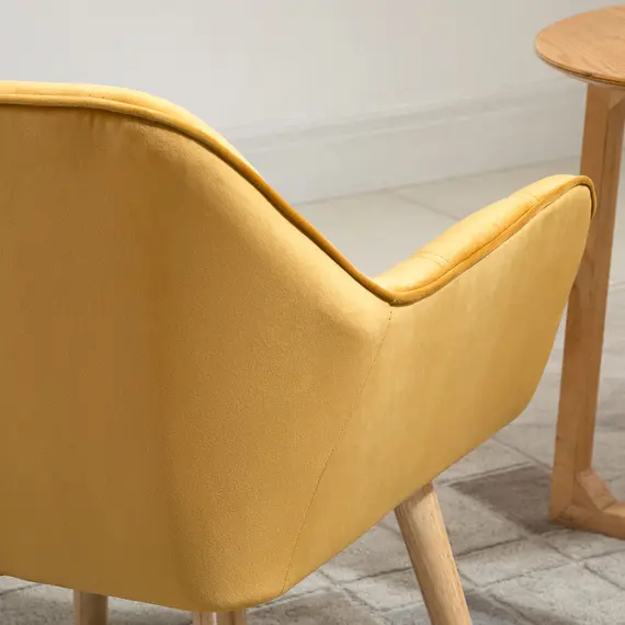 Buy HOMCOM Armchair Accent Chair Wide Arms Slanted Back Padding Iron Frame Wooden Legs Home Bedroom Furniture Seating Yellow, 8 image