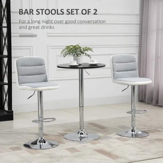 Buy HOMCOM Bar stool Set of 2 Armless Adjustable Height Upholstered Bar Chair with Swivel Seat, Light Grey, 3 image