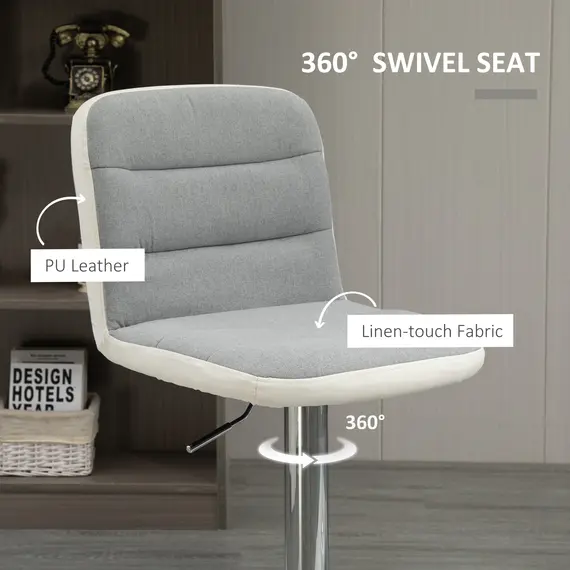 Buy HOMCOM Bar stool Set of 2 Armless Adjustable Height Upholstered Bar Chair with Swivel Seat, Light Grey, 4 image