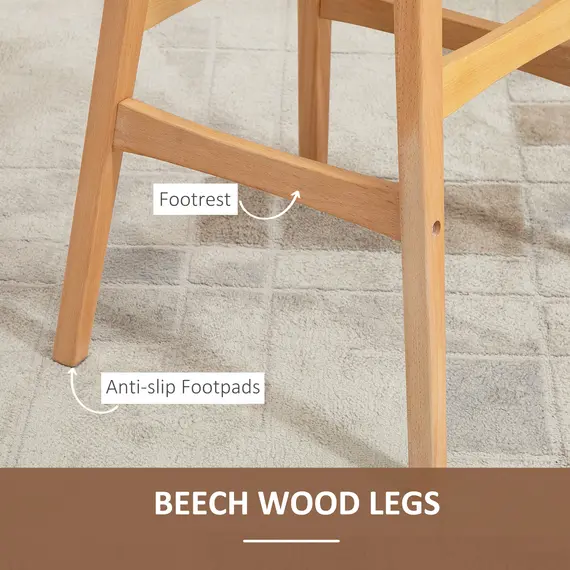 Buy HOMCOM Bar Stools Set of 2 Upholstered Wooden Barstools Breakfast Chairs with Beech Wood Legs for Kitchen, Natural, 5 image
