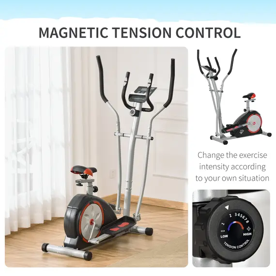 Buy HOMCOM Elliptical Trainer Cardio Workout Exercise Bike Cross Trainer with 6KG Flywheel, Magnetic Resistance, LCD Digital Monitor, Black, 6 image