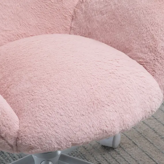 Buy HOMCOM Fluffy Leisure Chair Office Chair with High Back and Armrest for Home Bedroom Living Room with Wheels, Pink, 8 image