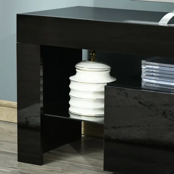 Buy HOMCOM High Gloss TV Stand Cabinet with LED RGB Lights and Remote Control for TVs up to 65", Media TV Console Table with Storage Compartment, Black, 7 image