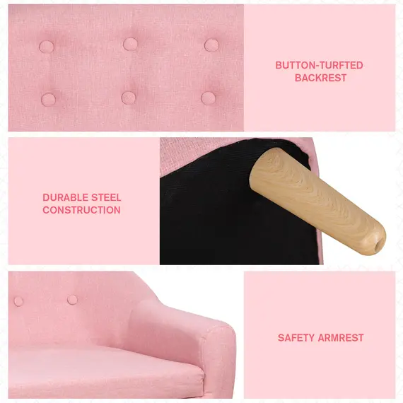 Buy HOMCOM Kids Mini Sofa Children Armchair Seating Chair Bedroom Playroom Furniture Wood Frame Pink, 3 image
