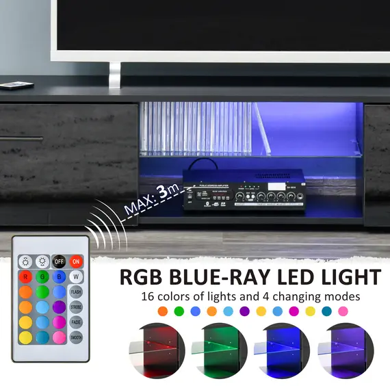 Buy HOMCOM TV Stand Cabinet with High Gloss Front Door, LED RGB Lights and Remote Control for TVs up to 55", Media TV Console Table with Storage Cupboard, 4 image