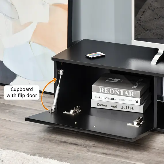 Buy HOMCOM TV Stand Cabinet with High Gloss Front Door, LED RGB Lights and Remote Control for TVs up to 55", Media TV Console Table with Storage Cupboard, 6 image