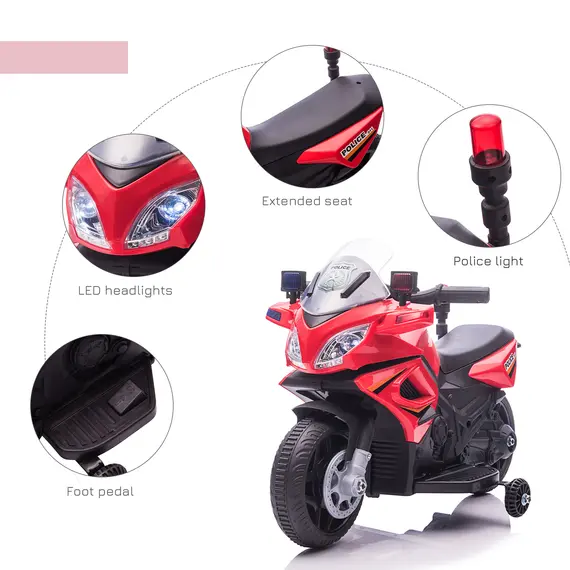 Buy Kids 6V Electric Ride On Motorcycle Police Car Vehicle w/ Lights Horn Realistic Sound Outdoor Play Toy for 18 - 36 months Red, 6 image